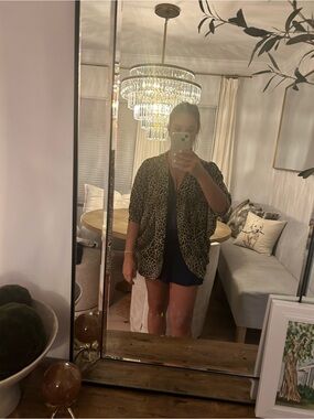 Lush Leopard Print Open Front Jacket - Beige & Black